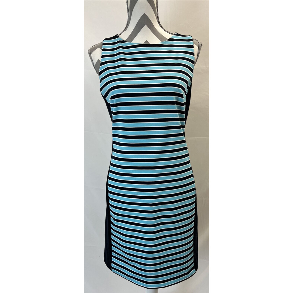 MICHAEL Michael Kors Navy Blue Turquoise Stripe Sleeveless Shift Dress Size 8 FS